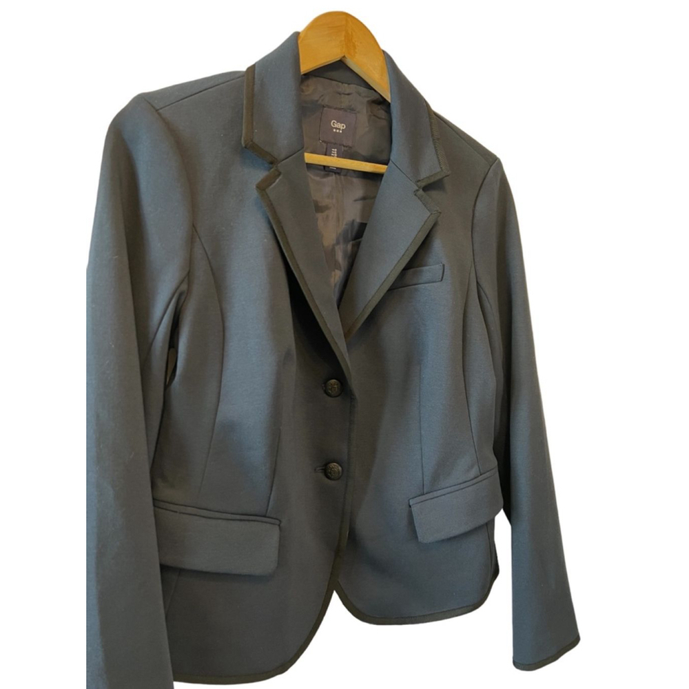 GAP Navy Black Piping 2 Button Fitted Blazer Jacket 6 - Picture 3 of 9